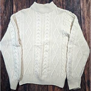 Lord Jeff Vtg Cable Knit Sweater Fisherman Wintuck Orlon Mock Neck USA Made Med